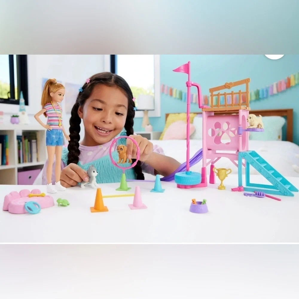 Barbie and Stacie to The Rescue Puppy Playground Playset with Doll, 3 Pet Dog